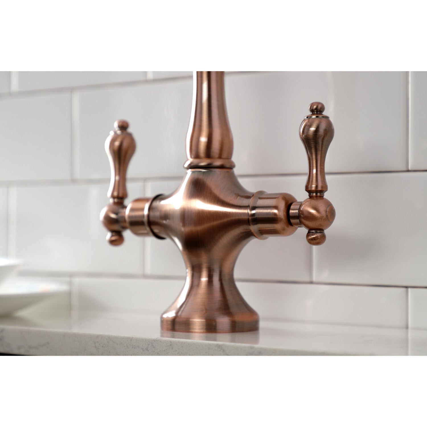 Kingston Heirloom KS177ALBSAC - Heritage Two-Handle 2-Hole Kitchen Faucet with Brass Sprayer, Antique Copper — thumbnail 2